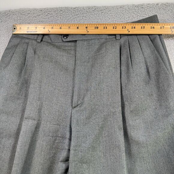 S Zanella Pants Mens 36x30 Green Wool Trousers Pleated Cuffed Business - Picture 3 of 11